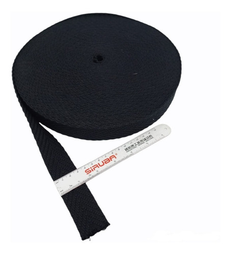 Imagen 2 de 3 de Cinta Mochilera Asargada Algodón Negra De 30mm X 25 Mts