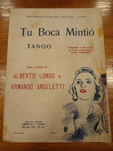 Tu Boca Mintio Longo Angeletti Tango Partitura