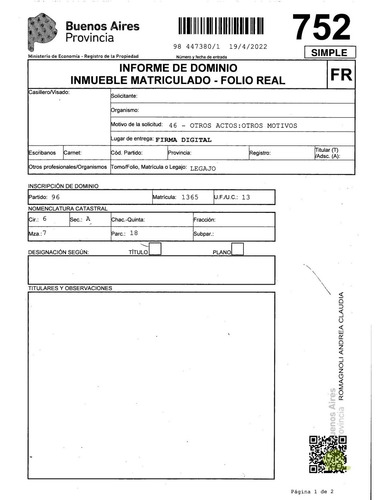 Imagen 2 de 8 de Informe De Dominio Inmueble-titularidad. Pcia Bs As Y Caba