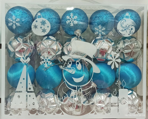 Bolas Chirimbolos Globos De Navidad Celestes X 20