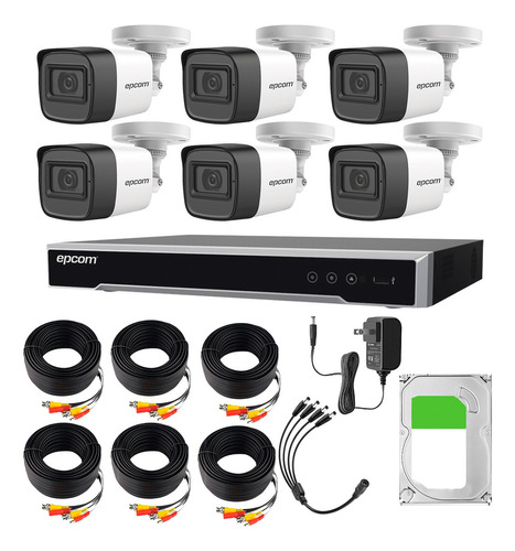 Epcom Kit de Camaras de Seguridad Exterior Metalicas con Micrófono Integrado + Disco Duro 3TB Modelo B50KIT-PLUS6+3TB Video Vigilancia TurboHD 1080p CCTV 6 Cámaras Bala