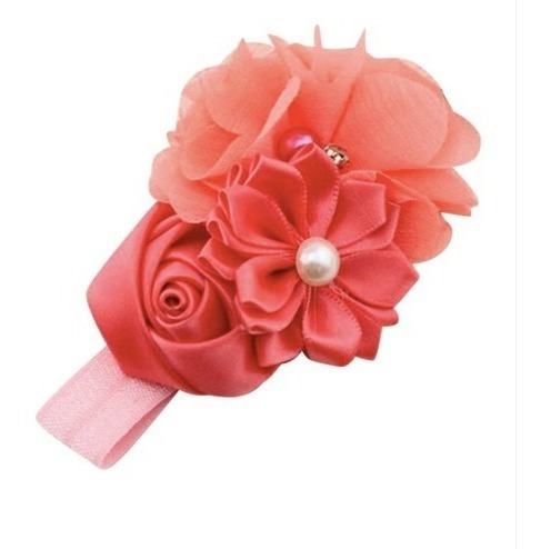 Imagen 3 de 4 de Cintillo Para Niña Bebé Elasticado Con 3 Flores Con Perla