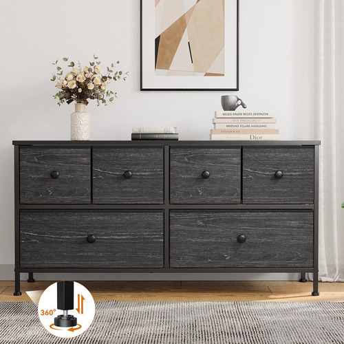 Mesa Para Tv Organizador Mueble Estante Con 6 Cajones Negro