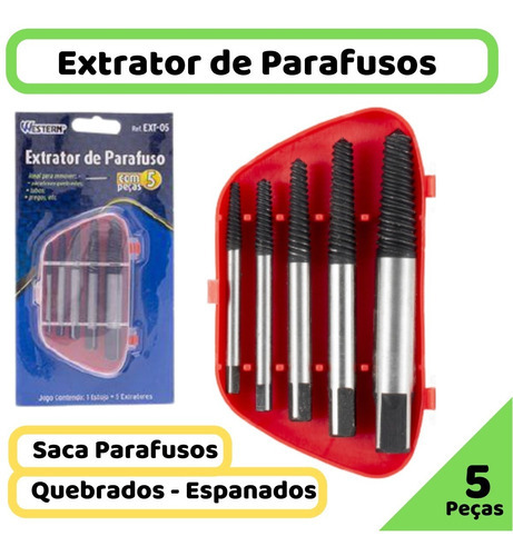 Extrator De Parafusos Quebrados Com 5 Peças Ext-05 Western