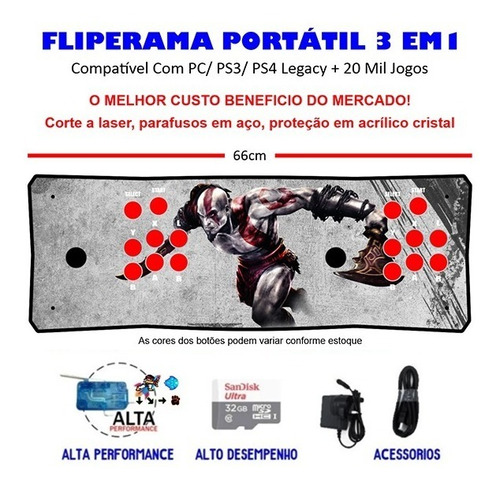Imagem 1 de 3 de Fliperama Portátil Slim 3 Em 1 - Kratos