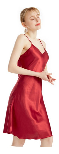 Camisón Con Tirantes Con Cuello En V Liso Fino De Verano