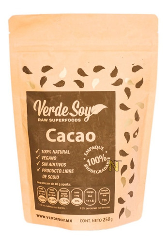 Imagen 1 de 4 de Cacao En Polvo Orgánico (250 Gramos) Verde Soy