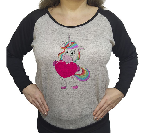 Buzo Lanilla Mujer  Unicornio Corazon Con El Txt Q Quieras M