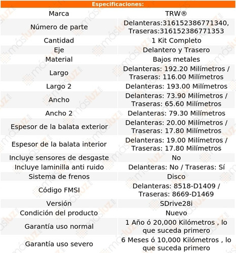 Jgo Balatas Bajos Metales Delanteras Y Traseras 650i 12/17