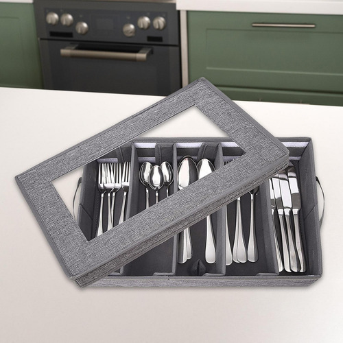 Caja De Almacenamiento De Cubiertos De 5 Compartimentos Con