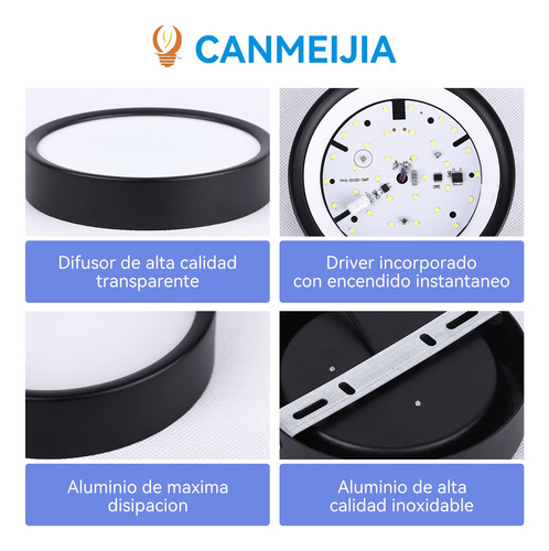 Lámpara Techo Led 25w Negro Luz Cálida 3000k Plafón Techo