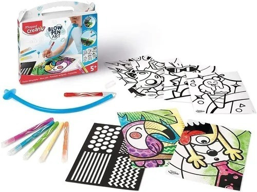 Imagen 3 de 9 de Set Arte Marcadores Y Aerografo Sopla Stencil 846710 Maped E