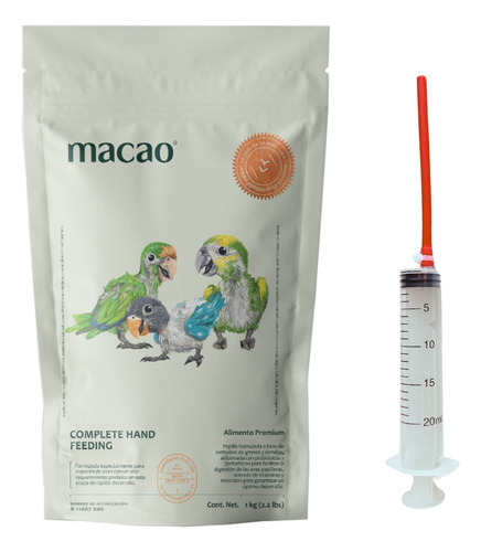 1 Kg Papilla Macao Para Loros Con Jeringa Para Empapillar .