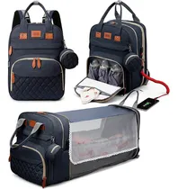 Comprar Mochila Bolso Maternal Con Cuna Bebé Cambiador Color Azul Oscuro Diseño De La Tela Liso