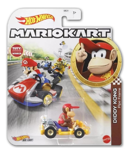 Carrito Mario Kart Hot Wheels 1:64, Mattel Gbg25 Color Diddy Kong Pipe Flames