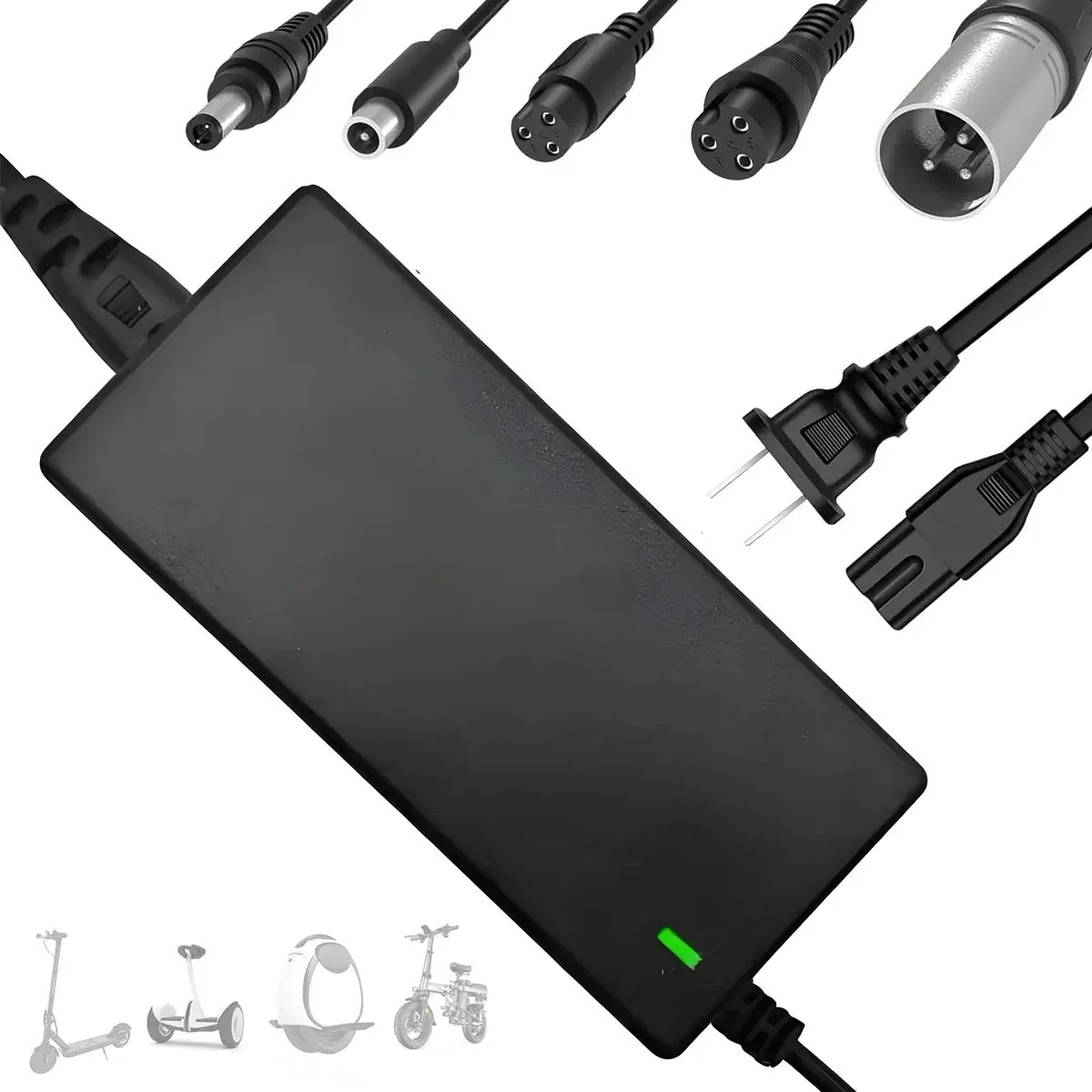 Cargador para Scooter Eléctrico Universal 42V 2A con 6 Conectores y Protección Inteligente