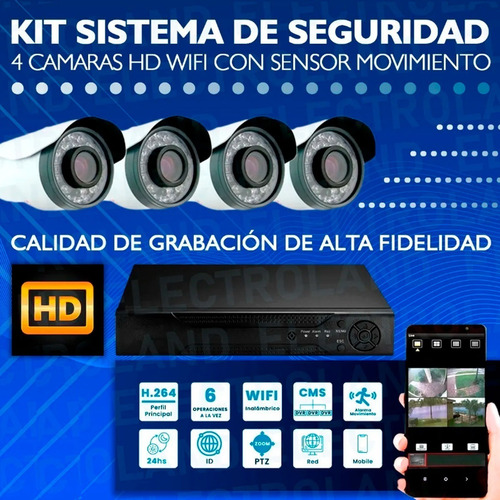 Imagen 5 de 10 de Kit Sistema Seguridad Hd 4 Cámaras Wifi Sensor Movimiento