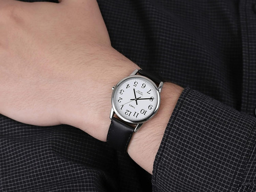 Reloj Hombre Timex Correa De Piel Con Luz 35 Mm T205019j Correa Negro Bisel Latón Función B Fondo Blanco