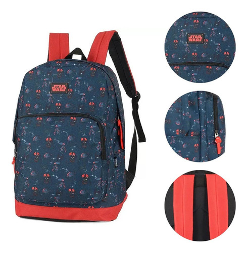 Mochila Juvenil Star Wars Azul Marinho/vermelho Ms46035st-vm