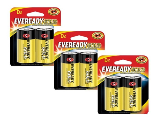 Pilas Baterias Alcalinas D2 1.5v 3 Paquetes X2 Eveready Gold