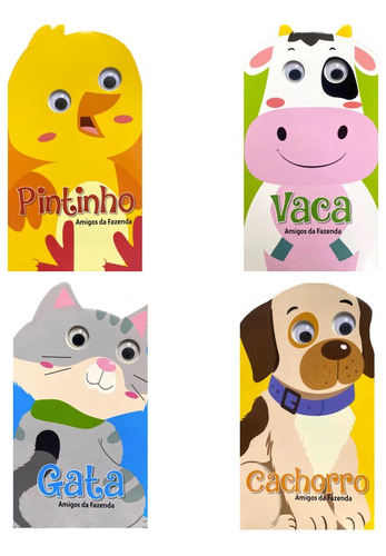 Livro Olhinhos Amigos Da Fazenda - Kit Com 4 Livros - Pintinho Vaca Gata E Cachorro