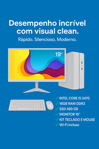 Pc Computador Slim Intel I5 16gb Ssd 480gb Monitor 19 Branco