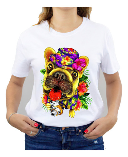 Polera Estampada Dama 100%algodón Diseño Perrito Sharpei 570