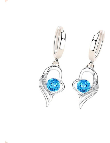 Aretes Corazón De Circón Azul Plata 925 Mujer