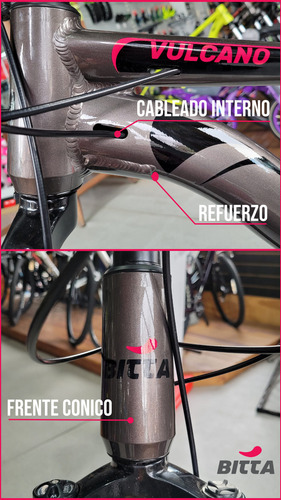 Bicicleta Bitta Vulcano Rodado 29 Aluminio 6061 Hidroformado Cableado Interno Shimano 21 Velocidades Suspensión Con Bloqueo Frenos A Disco Talle M Color Titanio Terra Mtb Con Cubiertas Maxxis