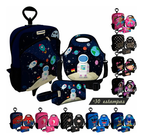 Kit Mochila Infantil De Rodinhas Lancheira Térmica E Estojo