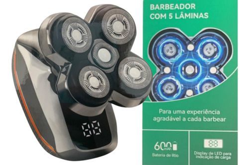 Barbeador 360° Elétrico 5 Laminas Barba Cabelo Recarregável