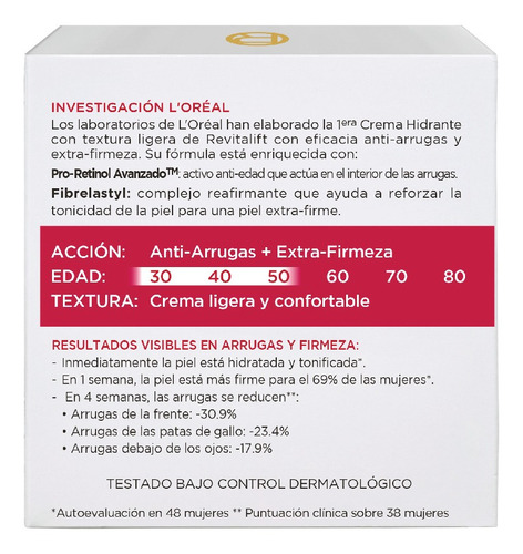 Imagen 3 de 7 de Crema Hidratante Antiarrugas Revitalift Loreal, 50ml