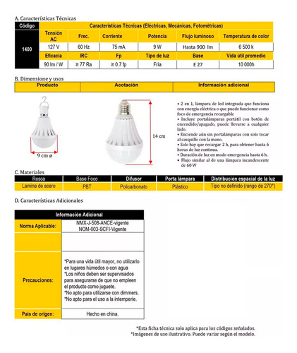 Foco Led Recargable De Emergencia 900 Lm Santul