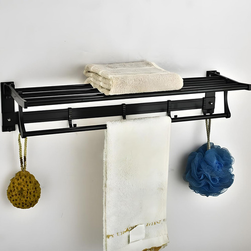 Toallero De Baño Con Elevación Doble Barra 5 Ganchos Móviles Color Negro Fasilyt