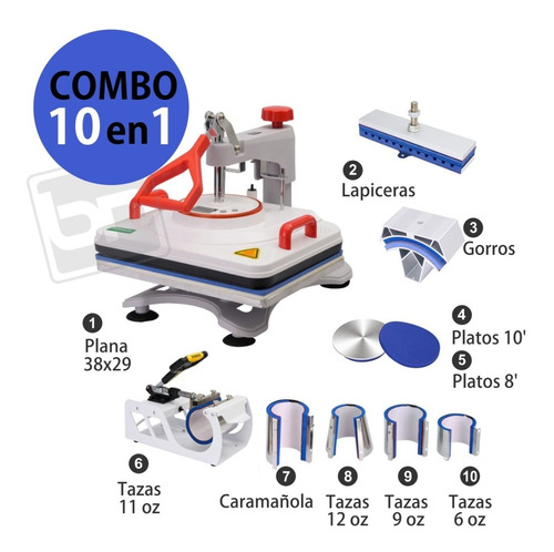 Prensa Térmica 10 En 1 Sublimación, Transfer, Vinilo Br