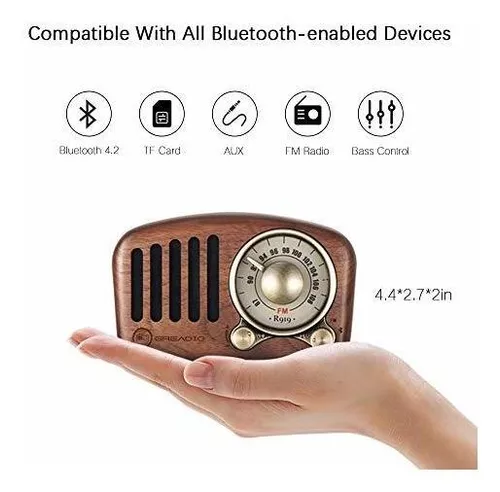 Altavoz Bluetooth retro de radio vintage, radio FM de madera de