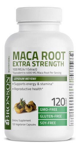 Suplemento Bronson Maca Root Extra Lepidium Meyenii 120 Cáps
