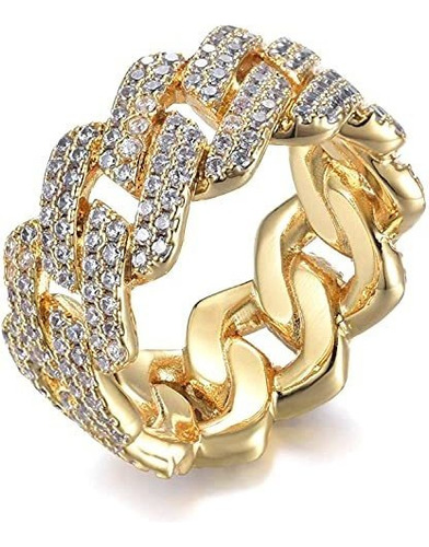 Apzzic 13 Mm Cuban Link Ring Bling Iced Out 2 Row Cz Diamon