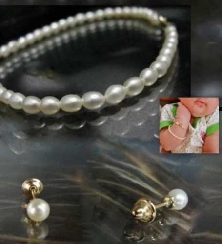 Imagem 7 de 7 de Pedras - Pulseira Infantil Pérolas E Fecho De Ouro Cód278p30
