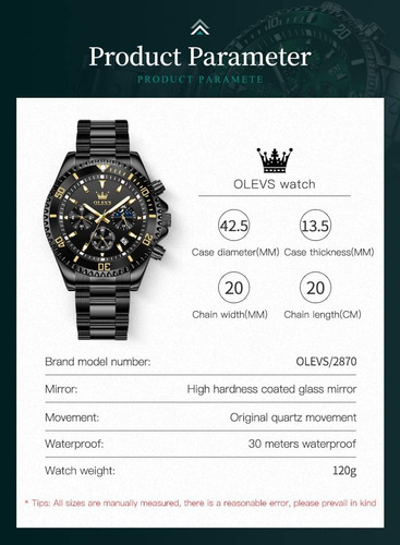 Olevs Relojes De Oro Negro Para Hombre Clásico Con Fecha De