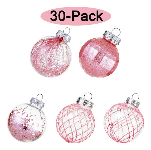 Adornos Bolas Navidad 30 Unidades Plástico Transparente Rosa