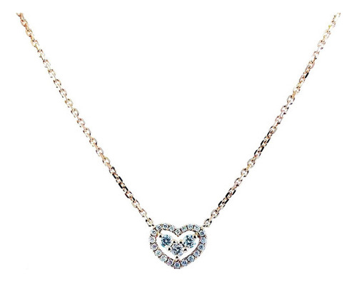 Collar Corazón En Oro Rosa 18k Con Diamantes Talla Brilla 
