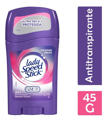 Lady Speed Stick Antitranspirante Powder Fresh Barra, 45 G