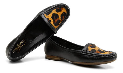 Mocassim Feminino Couro Confortável Animal Print