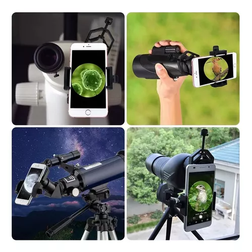 LAKWAR Adaptador de teléfono para telescopio, soporte universal para  teléfono celular, monóculos, microscopio, alcance de observación,  telescopio