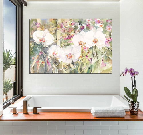 Cuadro 60x90cm Orquideas Estilo Acuarela Pintura Antigua