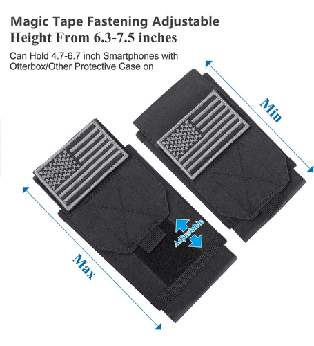 Heyqie Funda Táctica Negra Para Teléfono Móvil Molle, Al Pro Parche Negro Y 1 Gris.
