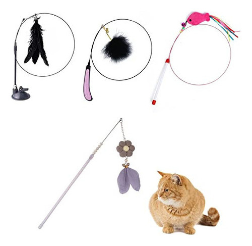 Mmiaoo 4 Piezas Varita De Plumas Para Gatos, Varita Para Gat