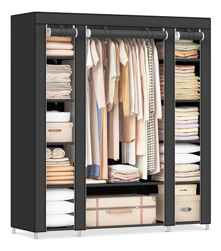 Armario Closet Portatil De 12 Compartimentos, Color Negro Negro
