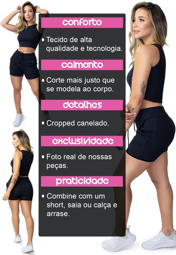Imagem 6 de 9 de Conjunto Feminino Short E Cropped Ribana Canelada